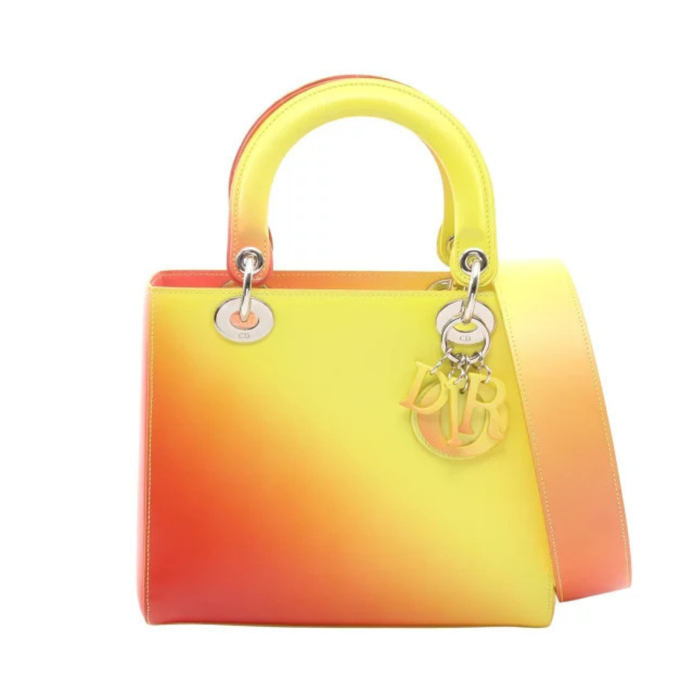 Dior leather 2way Red Handbag LADY Burgundy yellow - Picture 2 of 8